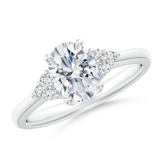 8x6mm FGVS Lab-Grown Solitaire Oval Diamond Ring with Trio Diamond Accents in 9K White Gold