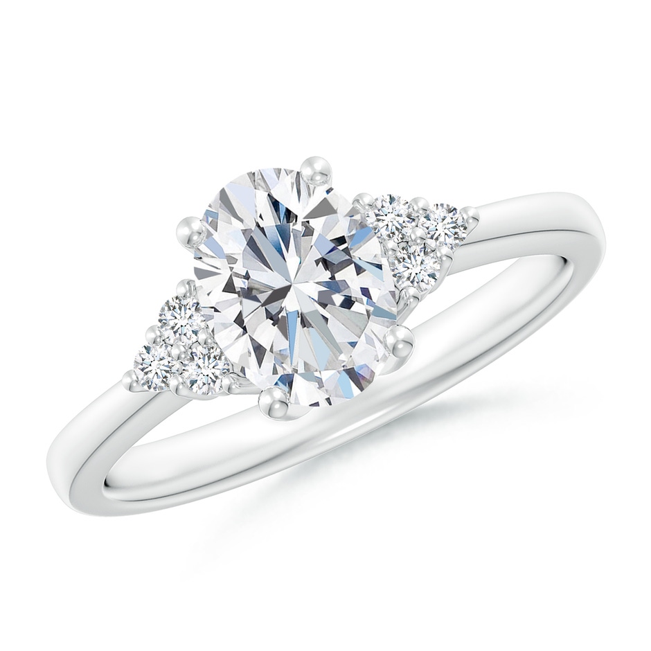 8x6mm FGVS Lab-Grown Solitaire Oval Diamond Ring with Trio Diamond Accents in White Gold 