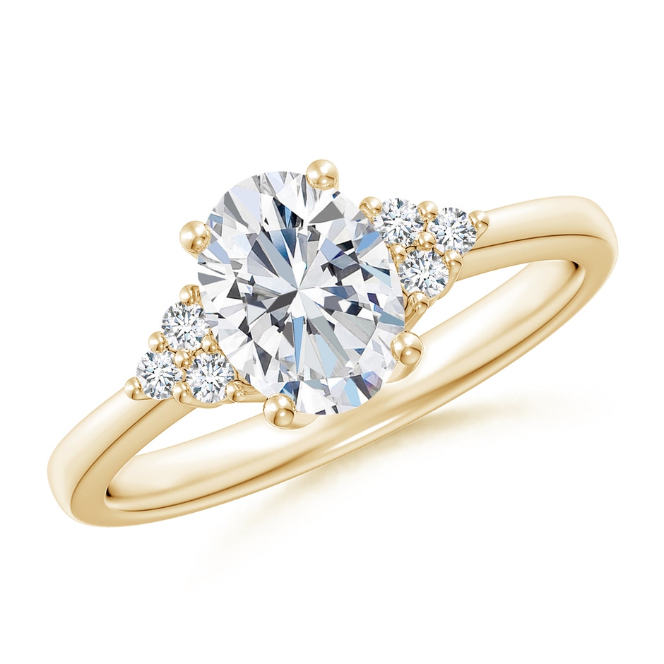 8x6mm FGVS Lab-Grown Solitaire Oval Diamond Ring with Trio Diamond Accents in Yellow Gold 