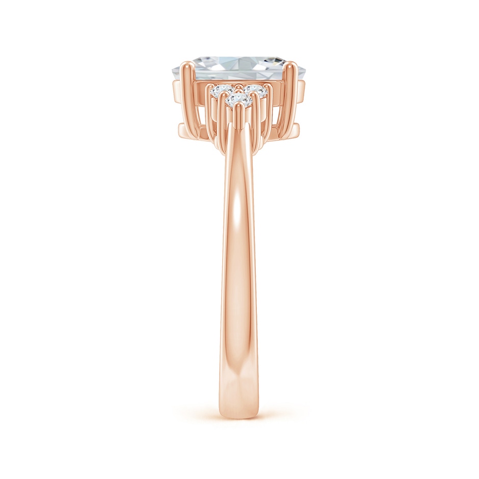 9x7mm FGVS Lab-Grown Solitaire Oval Diamond Ring with Trio Diamond Accents in Rose Gold side 299