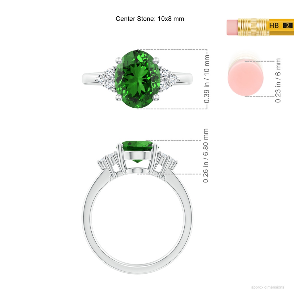 10x8mm Labgrown Lab-Grown Solitaire Oval Emerald Ring with Trio Diamond Accents in P950 Platinum ruler