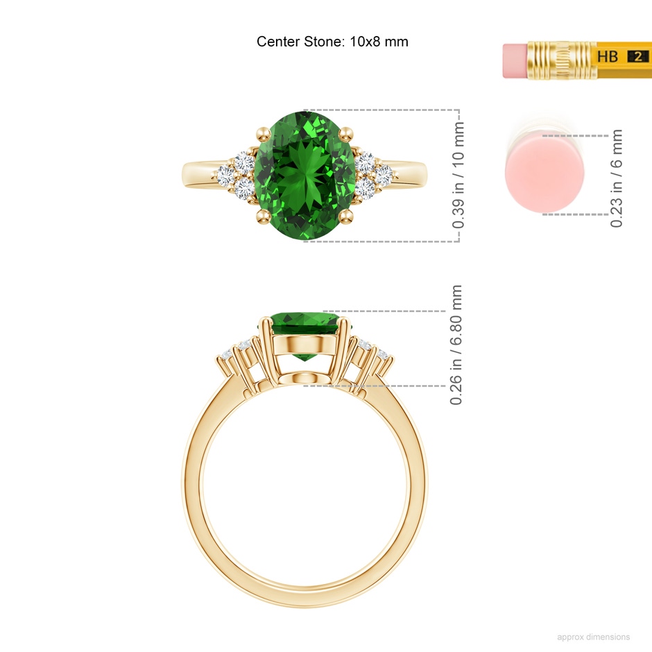 10x8mm Labgrown Lab-Grown Solitaire Oval Emerald Ring with Trio Diamond Accents in Yellow Gold ruler