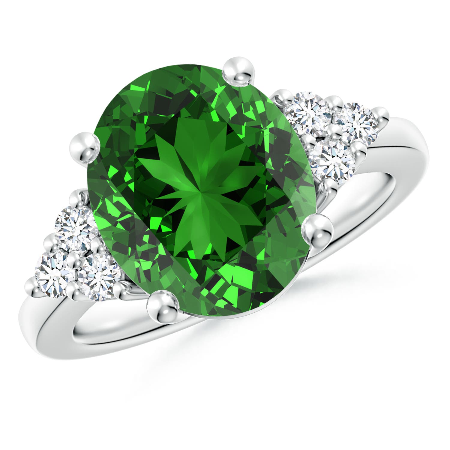 12x10mm Labgrown Lab-Grown Solitaire Oval Emerald Ring with Trio Diamond Accents in P950 Platinum