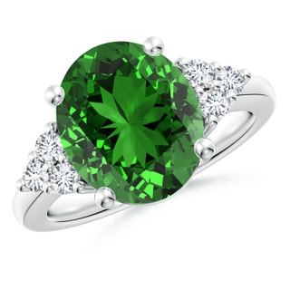 12x10mm Labgrown Lab-Grown Solitaire Oval Emerald Ring with Trio Diamond Accents in P950 Platinum