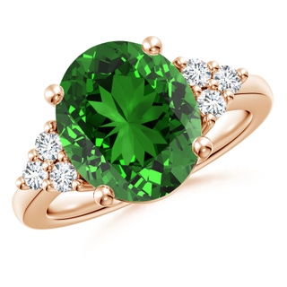12x10mm Labgrown Lab-Grown Solitaire Oval Emerald Ring with Trio Diamond Accents in Rose Gold