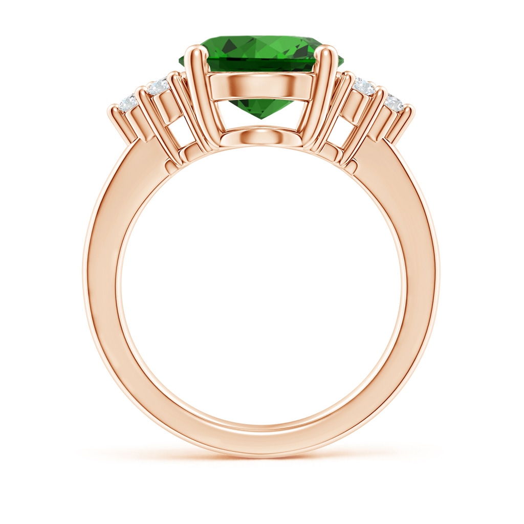 12x10mm Labgrown Lab-Grown Solitaire Oval Emerald Ring with Trio Diamond Accents in Rose Gold Side 199