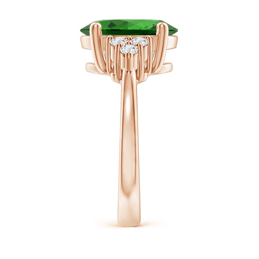 12x10mm Labgrown Lab-Grown Solitaire Oval Emerald Ring with Trio Diamond Accents in Rose Gold Side 299