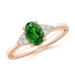 7x5mm Labgrown Lab-Grown Solitaire Oval Emerald Ring with Trio Diamond Accents in 10K Rose Gold