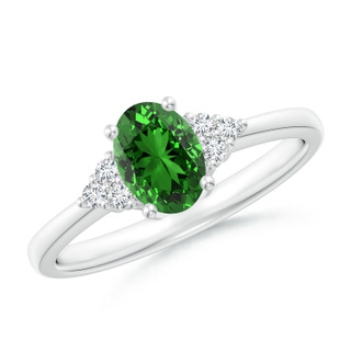 7x5mm Labgrown Lab-Grown Solitaire Oval Emerald Ring with Trio Diamond Accents in P950 Platinum