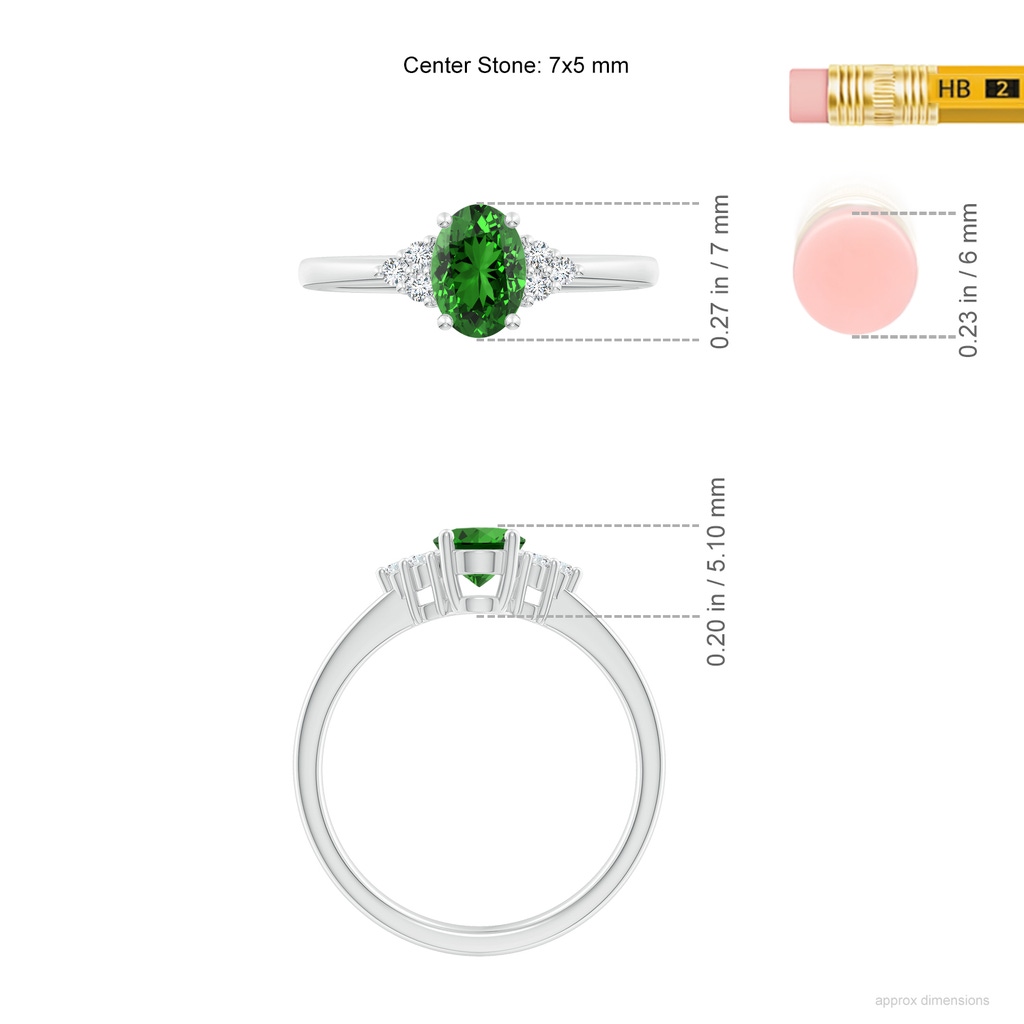 7x5mm Labgrown Lab-Grown Solitaire Oval Emerald Ring with Trio Diamond Accents in White Gold ruler