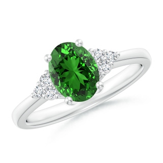 8x6mm Labgrown Lab-Grown Solitaire Oval Emerald Ring with Trio Diamond Accents in P950 Platinum