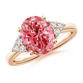 10x8mm Labgrown Solitaire Oval Lab-Grown Fancy Intense Pink and White Diamond Promise Ring in Rose Gold