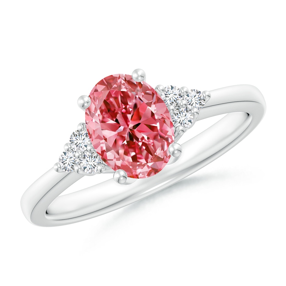 8x6mm Labgrown Solitaire Oval Lab-Grown Fancy Intense Pink and White Diamond Promise Ring in White Gold 
