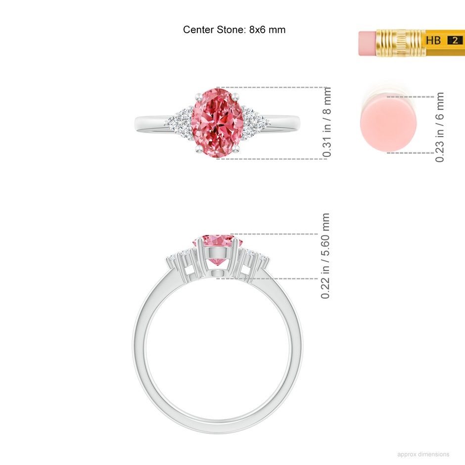 8x6mm Labgrown Solitaire Oval Lab-Grown Fancy Intense Pink and White Diamond Promise Ring in White Gold ruler