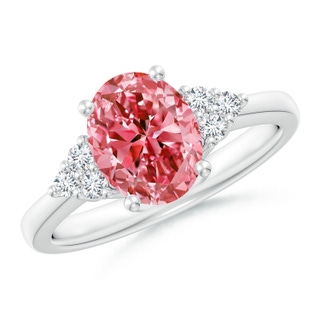 9x7mm Labgrown Solitaire Oval Lab-Grown Fancy Intense Pink and White Diamond Promise Ring in P950 Platinum