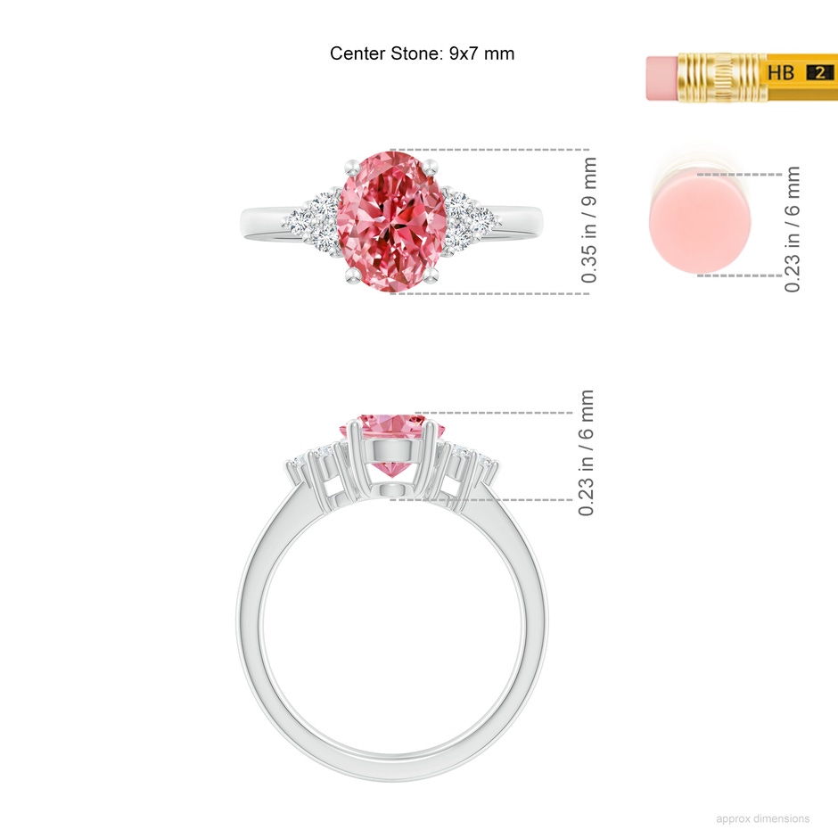 9x7mm Labgrown Solitaire Oval Lab-Grown Fancy Intense Pink and White Diamond Promise Ring in White Gold ruler