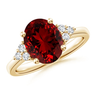 10x8mm Labgrown Lab-Grown Solitaire Oval Ruby and Diamond Promise Ring in Yellow Gold