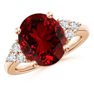 12x10mm Labgrown Lab-Grown Solitaire Oval Ruby and Diamond Promise Ring in Rose Gold