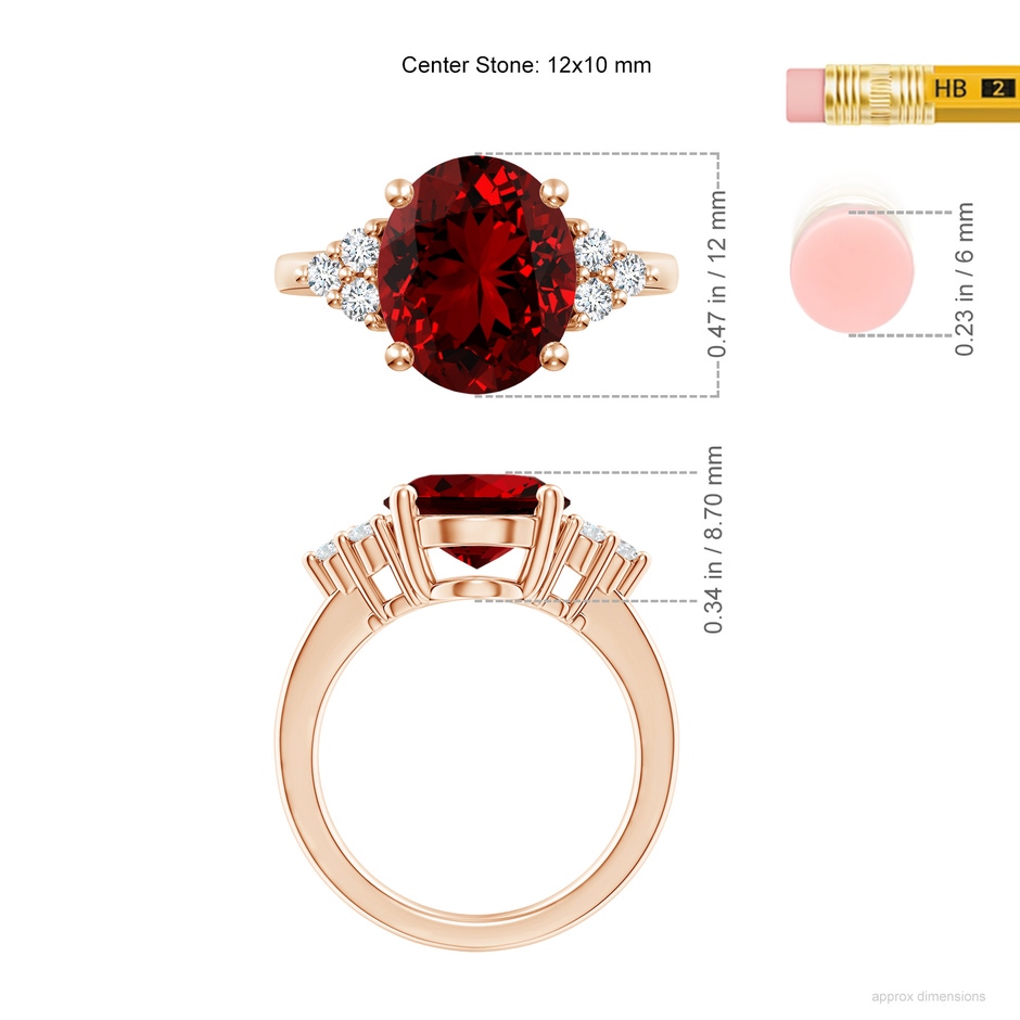 12x10mm Labgrown Lab-Grown Solitaire Oval Ruby and Lab Diamond Promise Ring in Rose Gold ruler