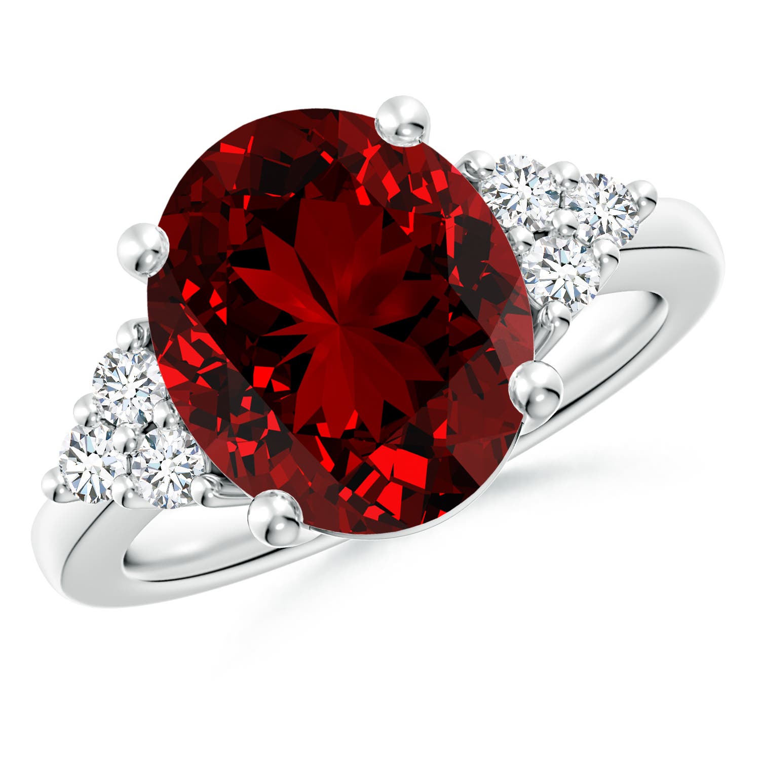 12x10mm Labgrown Lab-Grown Solitaire Oval Ruby and Lab Diamond Promise Ring in White Gold