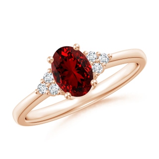 7x5mm Labgrown Lab-Grown Solitaire Oval Ruby and Lab Diamond Promise Ring in 9K Rose Gold