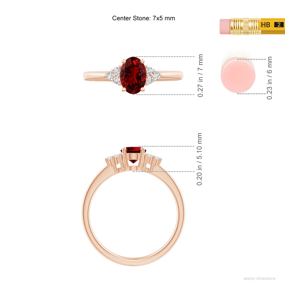 7x5mm Labgrown Lab-Grown Solitaire Oval Ruby and Lab Diamond Promise Ring in Rose Gold ruler