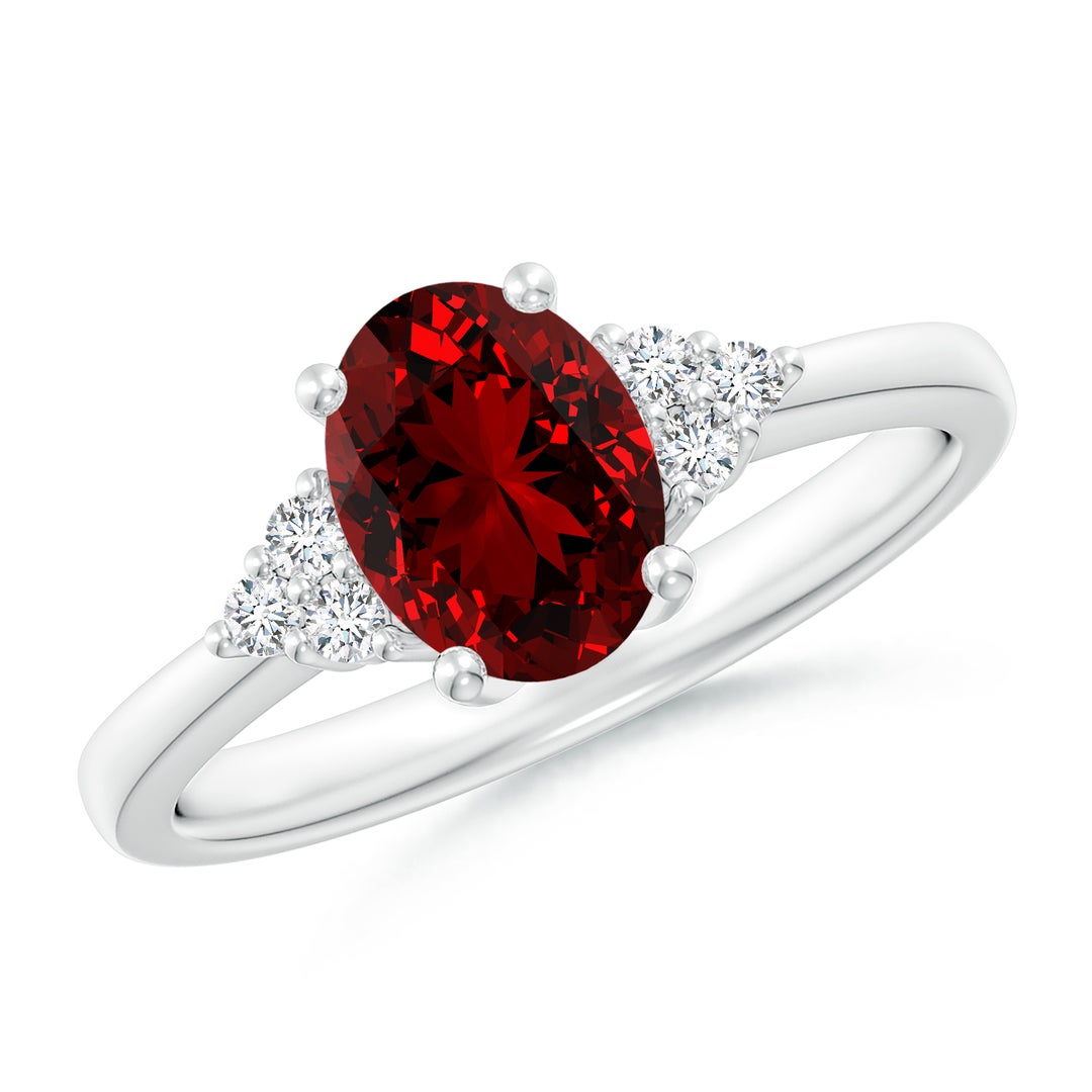 Oval Lab Ruby Lab-Grown Solitaire Oval Ruby and Lab Diamond Promise Ring