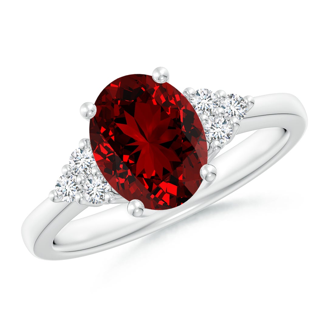 Lab-Grown Solitaire Oval Ruby and Lab Diamond Engagement Ring