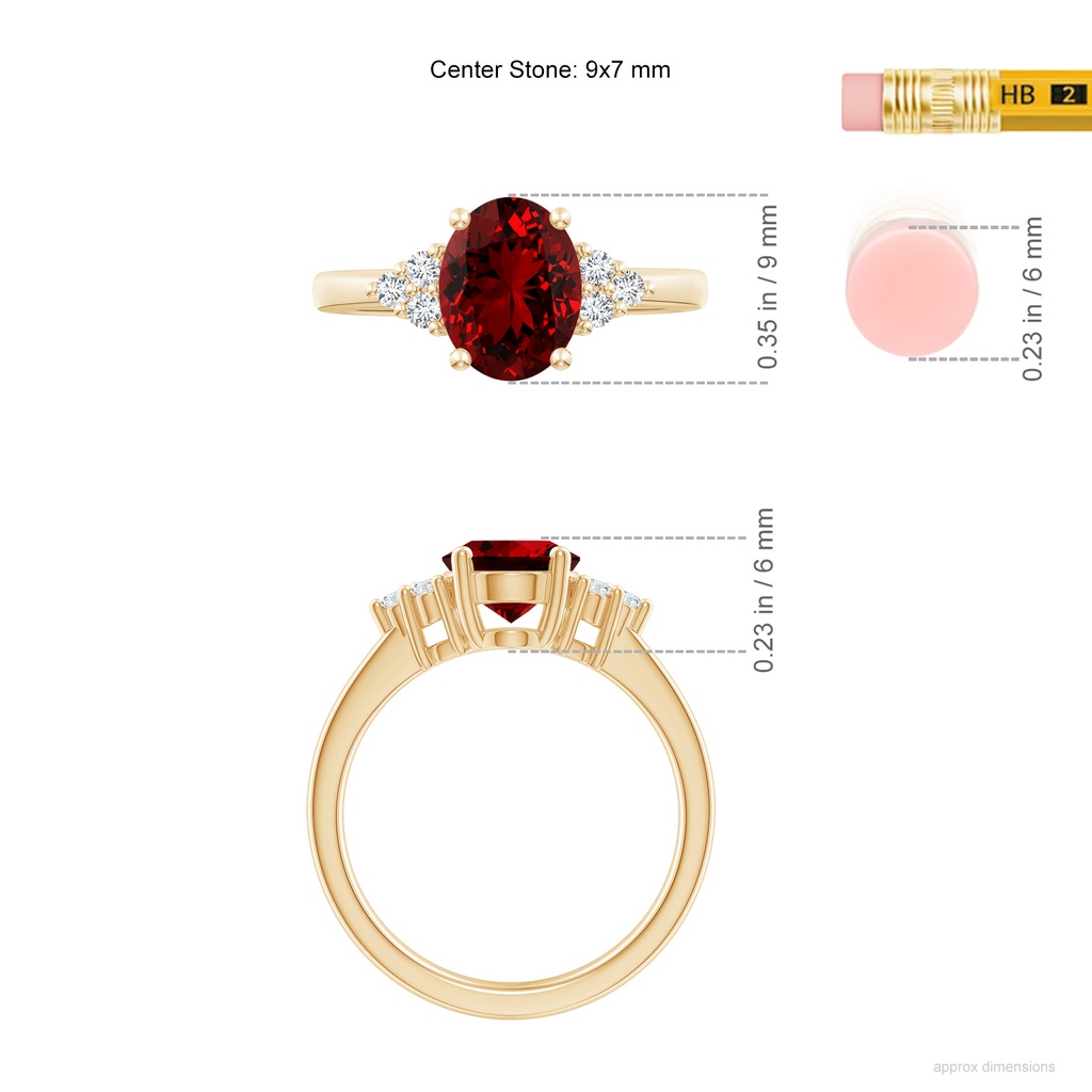 9x7mm Labgrown Lab-Grown Solitaire Oval Ruby and Diamond Promise Ring in Yellow Gold ruler