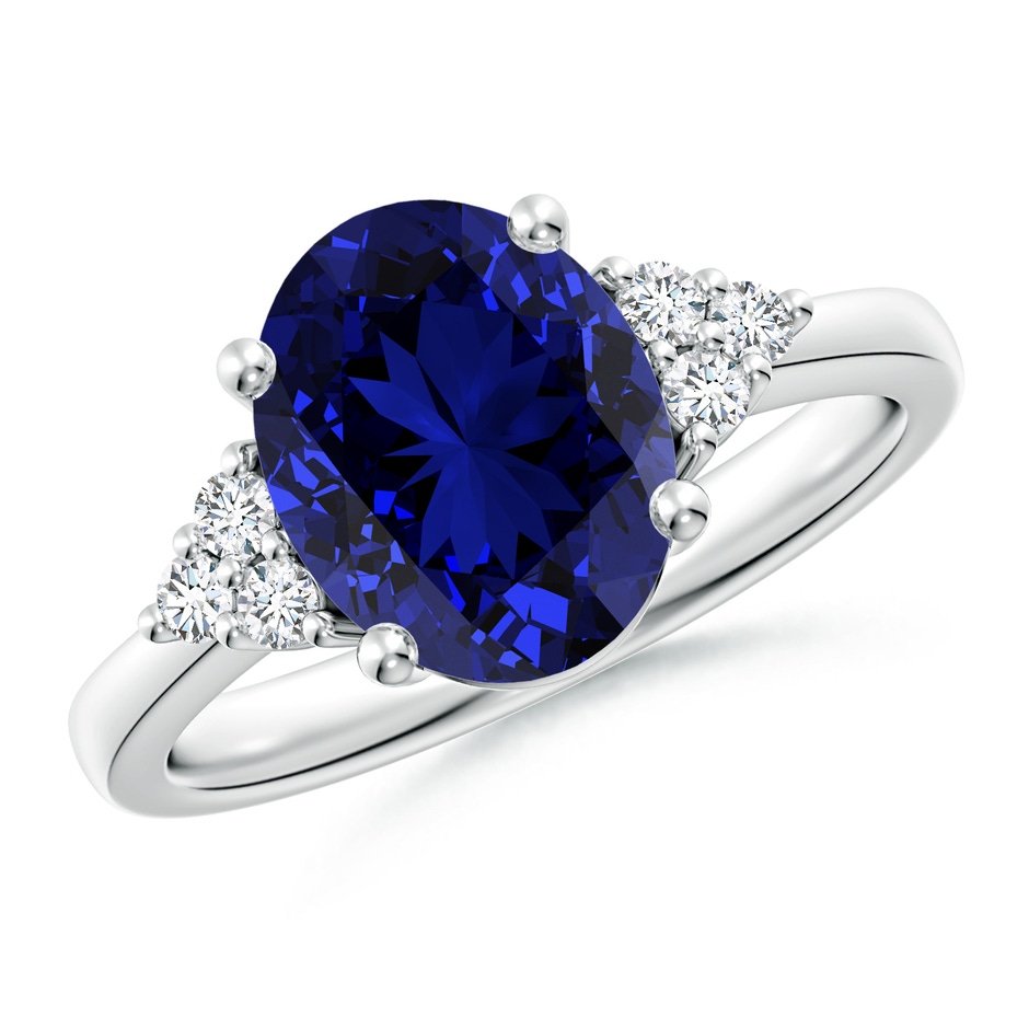 10x8mm Labgrown Lab-Grown Solitaire Oval Blue Sapphire and Diamond Promise Ring in P950 Platinum 