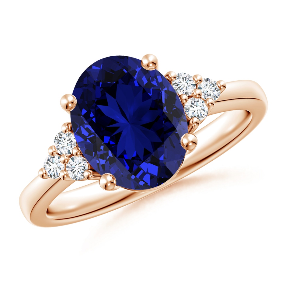10x8mm Labgrown Lab-Grown Solitaire Oval Blue Sapphire and Diamond Promise Ring in Rose Gold 
