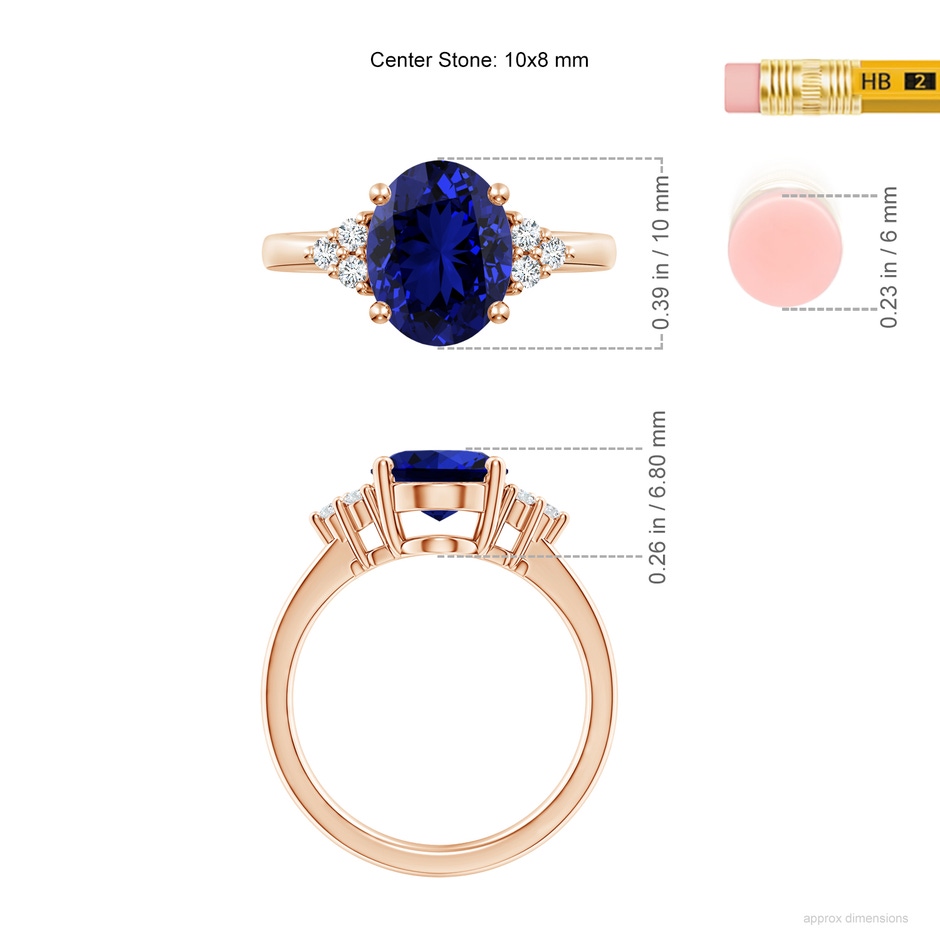10x8mm Labgrown Lab-Grown Solitaire Oval Blue Sapphire and Diamond Promise Ring in Rose Gold ruler