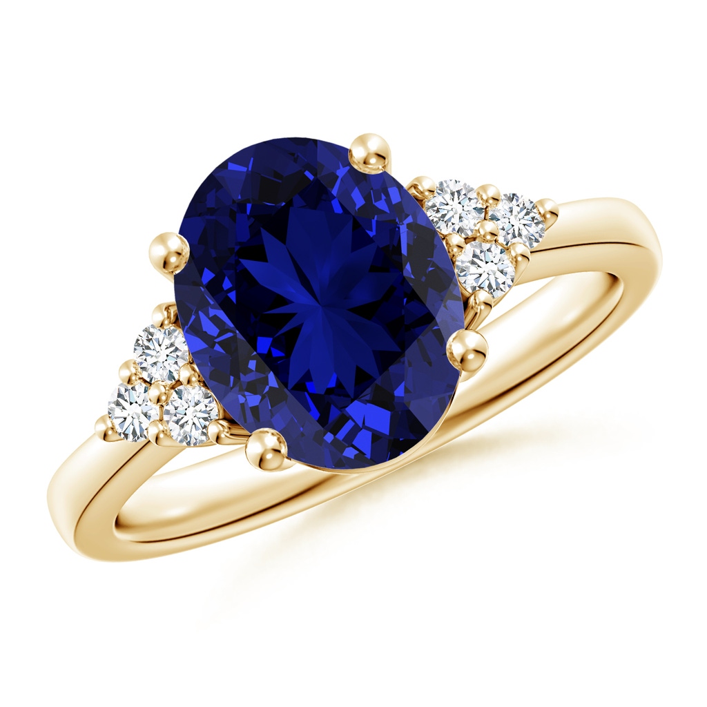 10x8mm Labgrown Lab-Grown Solitaire Oval Blue Sapphire and Diamond Promise Ring in Yellow Gold