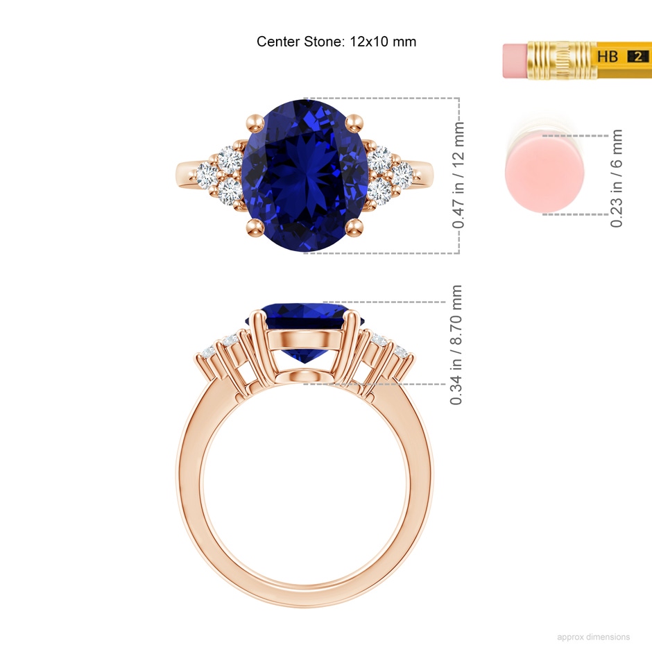 12x10mm Labgrown Lab-Grown Solitaire Oval Blue Sapphire and Diamond Promise Ring in Rose Gold ruler