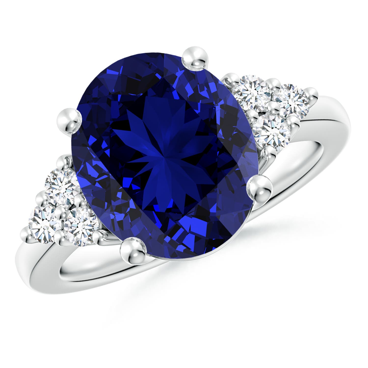 12x10mm Labgrown Lab-Grown Solitaire Oval Blue Sapphire and Diamond Promise Ring in White Gold