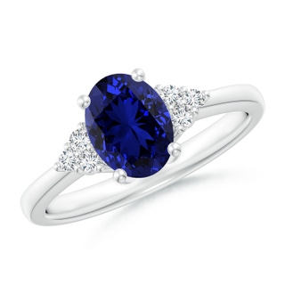 8x6mm Labgrown Lab-Grown Solitaire Oval Blue Sapphire and Diamond Promise Ring in P950 Platinum