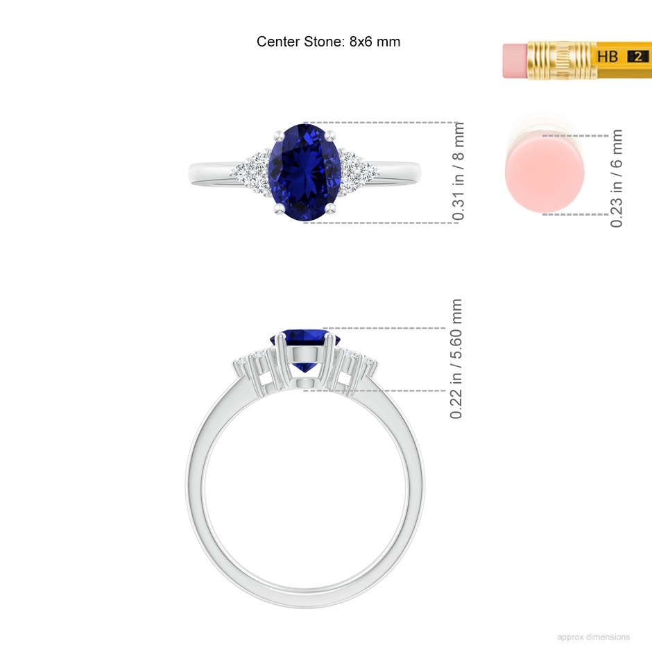 8x6mm Labgrown Lab-Grown Solitaire Oval Blue Sapphire and Diamond Promise Ring in P950 Platinum ruler