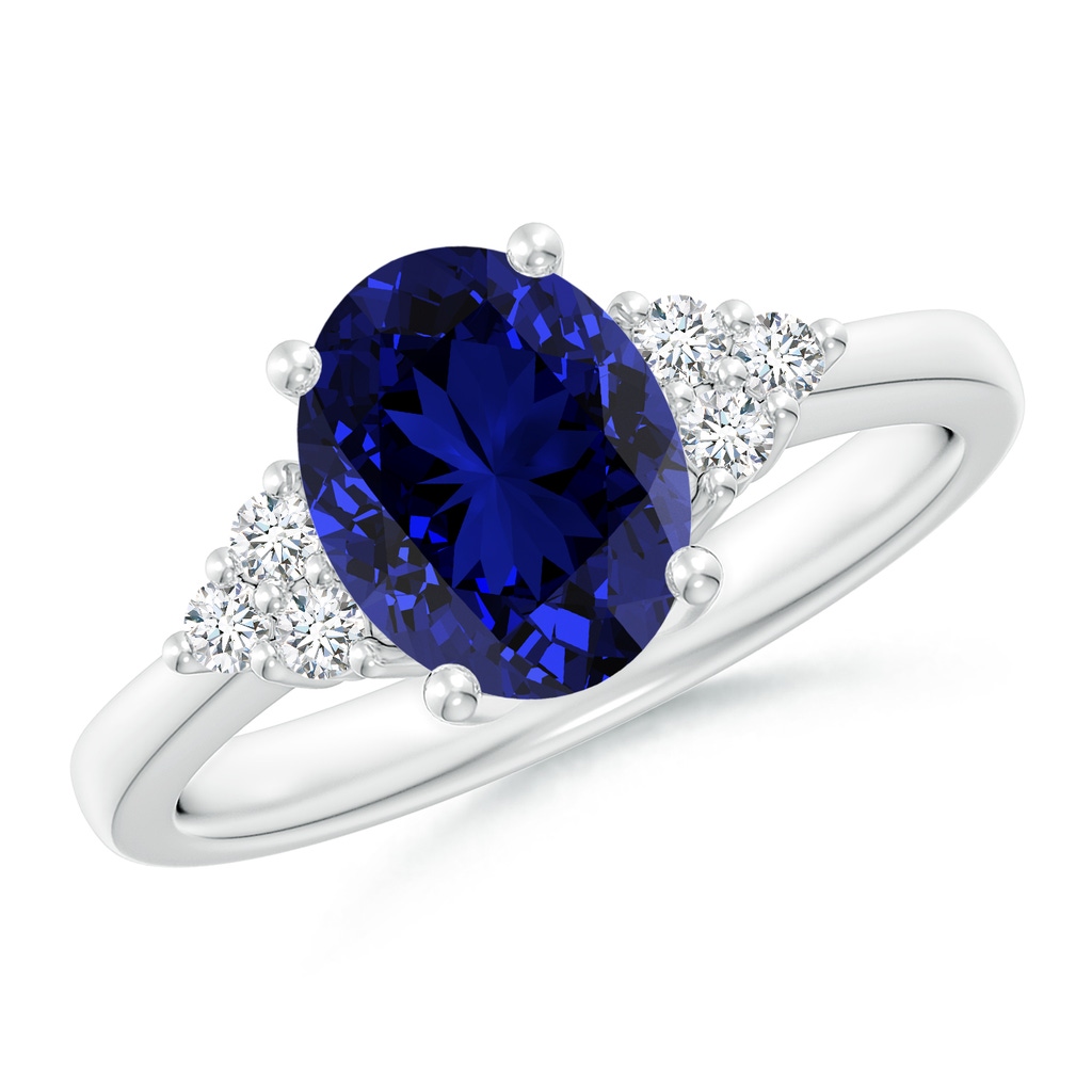 9x7mm Labgrown Lab-Grown Solitaire Oval Blue Sapphire and Diamond Promise Ring in White Gold