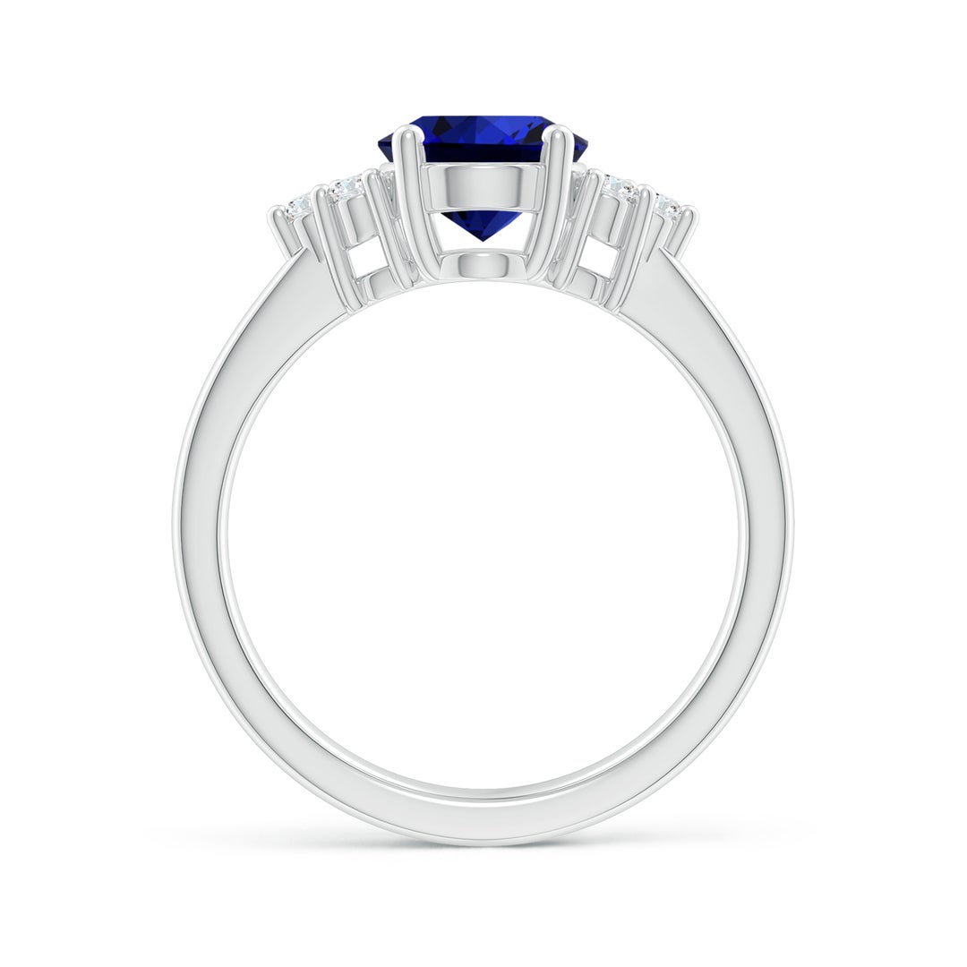9x7mm Labgrown Lab-Grown Solitaire Oval Blue Sapphire and Diamond Promise Ring in White Gold - side 3