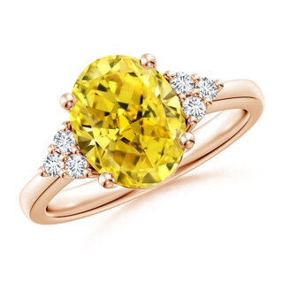 10x8mm Labgrown Solitaire Oval Lab-Grown Fancy Intense Yellow and White Diamond Promise Ring in 18K Rose Gold
