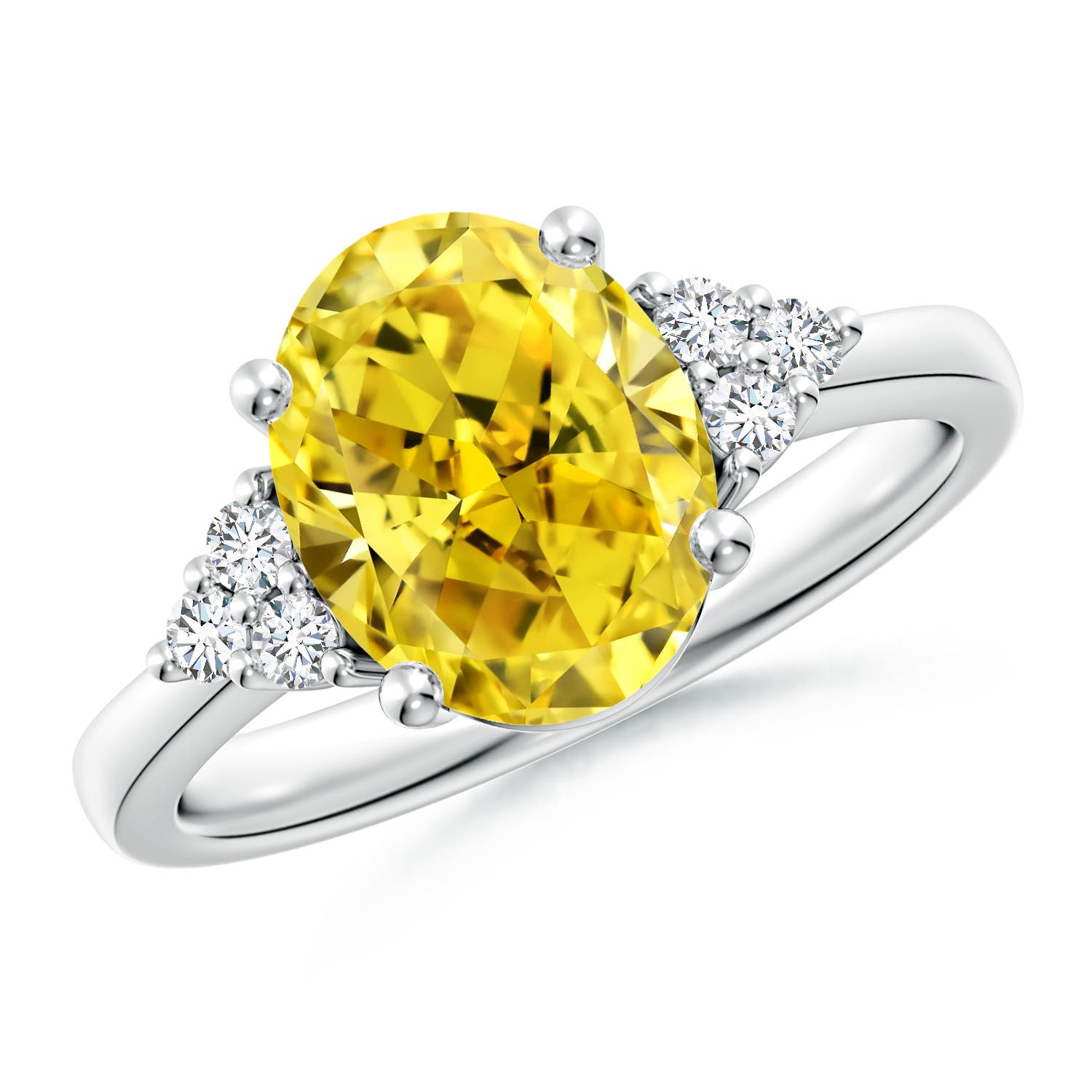 10x8mm Labgrown Solitaire Oval Lab-Grown Fancy Intense Yellow and White Diamond Promise Ring in 18K White Gold
