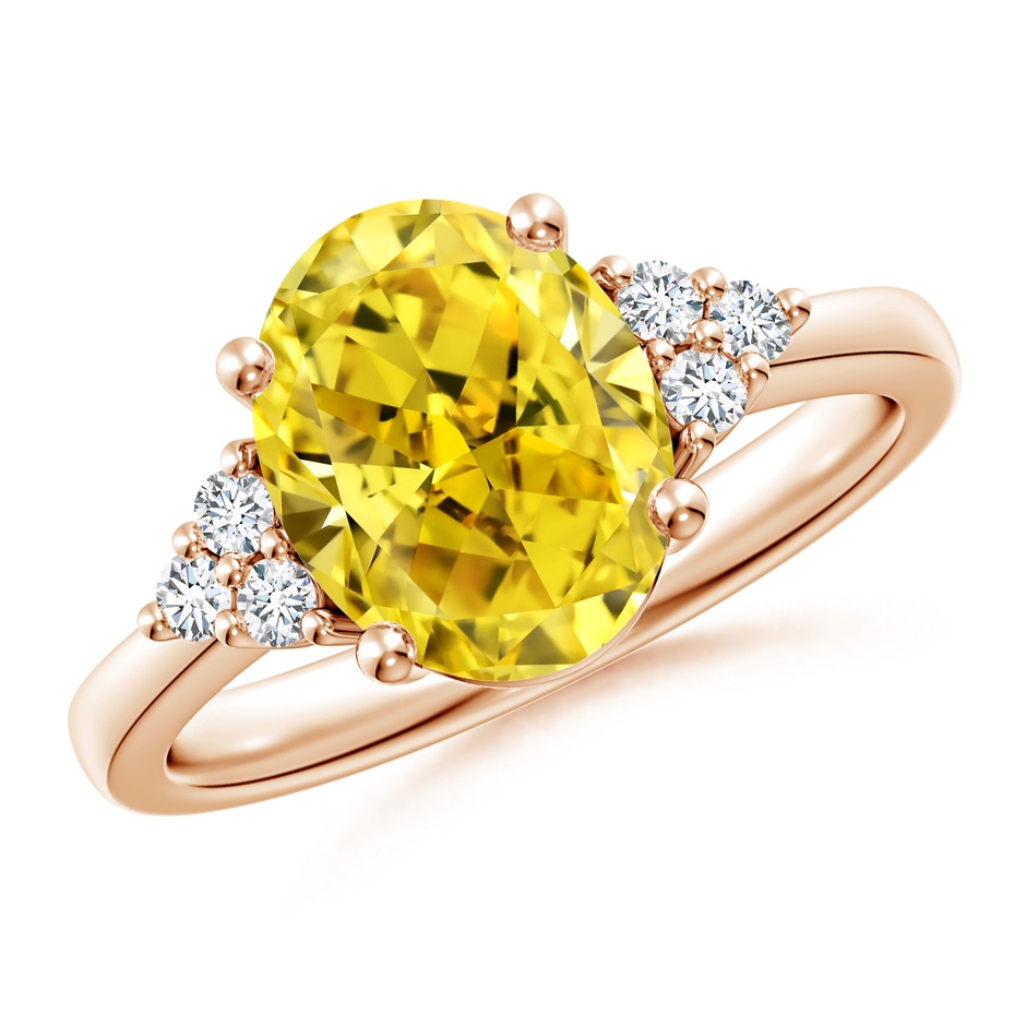 10x8mm Labgrown Solitaire Oval Lab-Grown Fancy Intense Yellow and White Diamond Promise Ring in 9K Rose Gold 