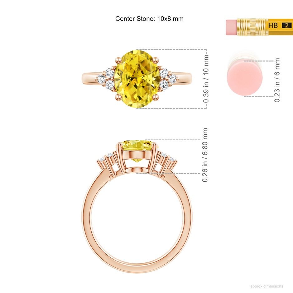 10x8mm Labgrown Solitaire Oval Lab-Grown Fancy Intense Yellow and White Diamond Promise Ring in 9K Rose Gold ruler