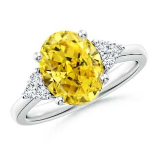 10x8mm Labgrown Solitaire Oval Lab-Grown Fancy Intense Yellow and White Diamond Promise Ring in P950 Platinum