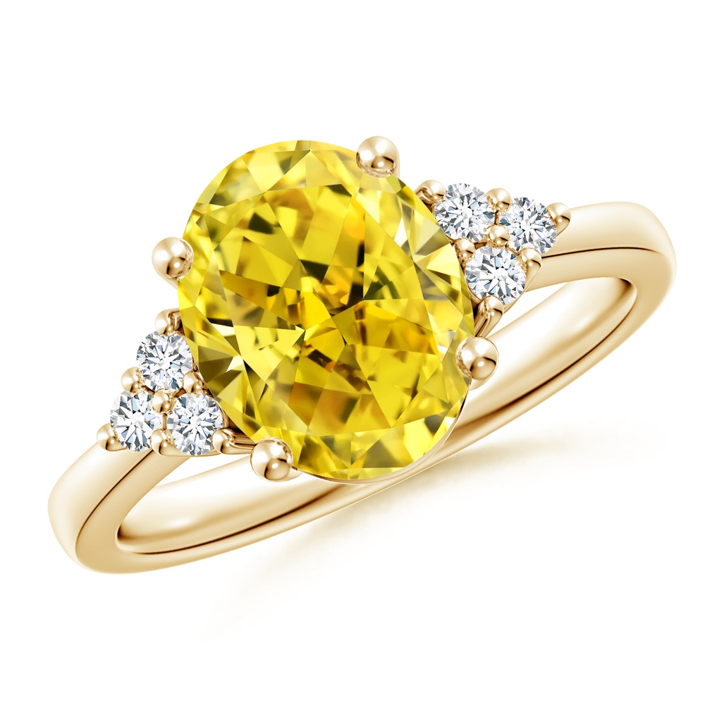 10x8mm Labgrown Solitaire Oval Lab-Grown Fancy Intense Yellow and White Diamond Promise Ring in Yellow Gold