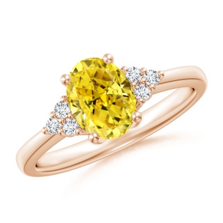 8x6mm Labgrown Solitaire Oval Lab-Grown Fancy Intense Yellow and White Diamond Promise Ring in 18K Rose Gold