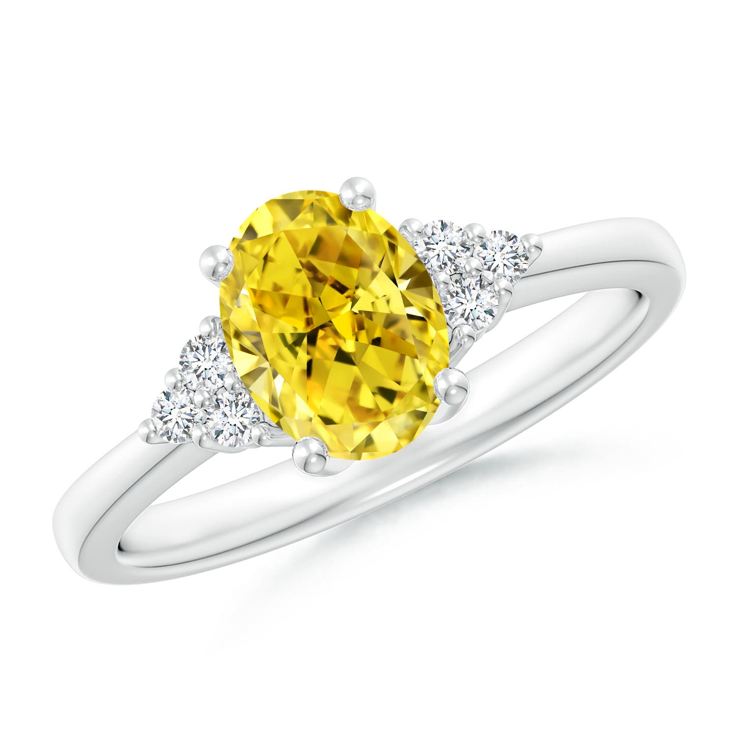 8x6mm Labgrown Solitaire Oval Lab-Grown Fancy Intense Yellow and White Diamond Promise Ring in 18K White Gold