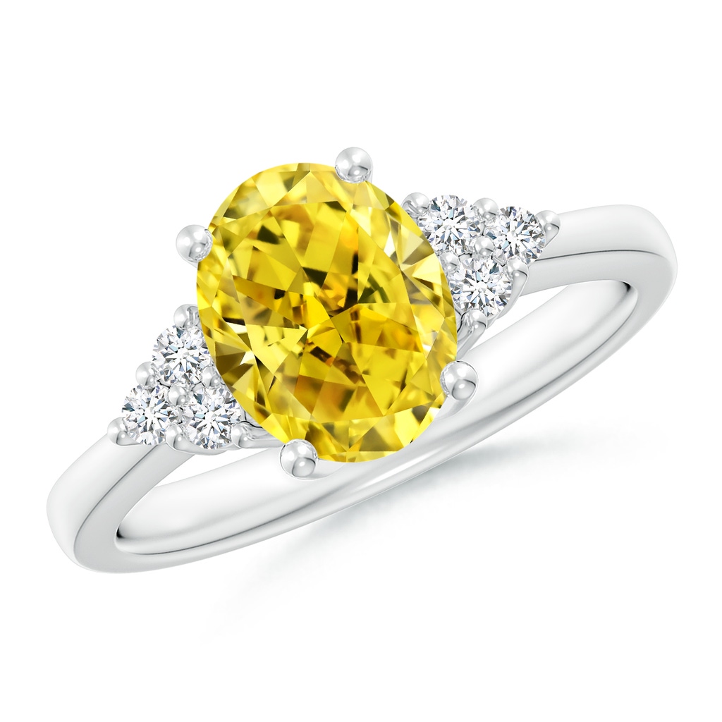 9x7mm Labgrown Solitaire Oval Lab-Grown Fancy Intense Yellow and White Diamond Promise Ring in White Gold