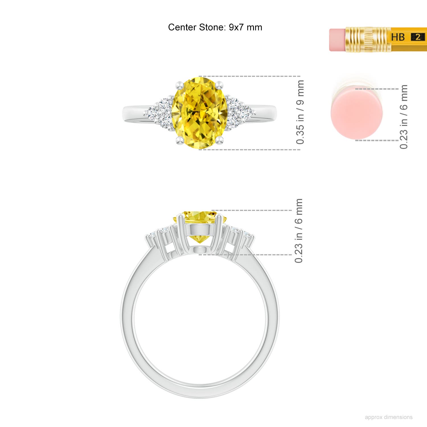 9x7mm Labgrown Solitaire Oval Lab-Grown Fancy Intense Yellow and White Diamond Promise Ring in White Gold - ruler