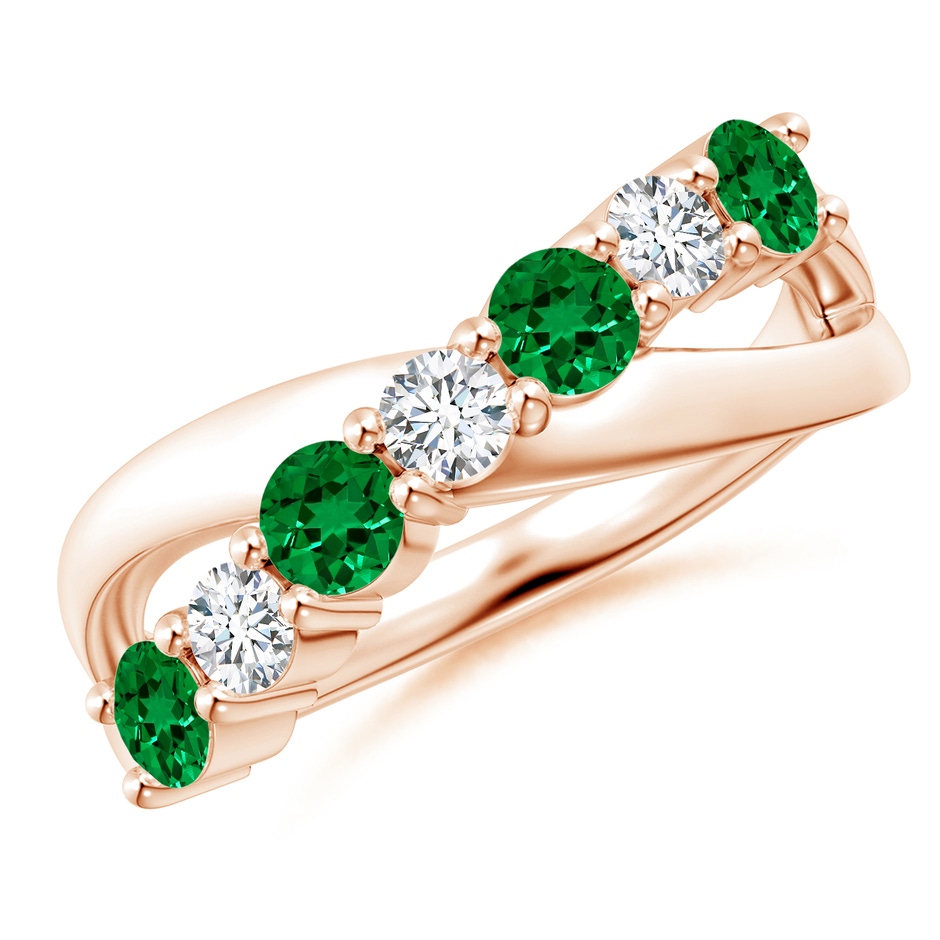 3.5mm Labgrown Lab-Grown Round Emerald and Diamond Crossover Ring in 18K Rose Gold 